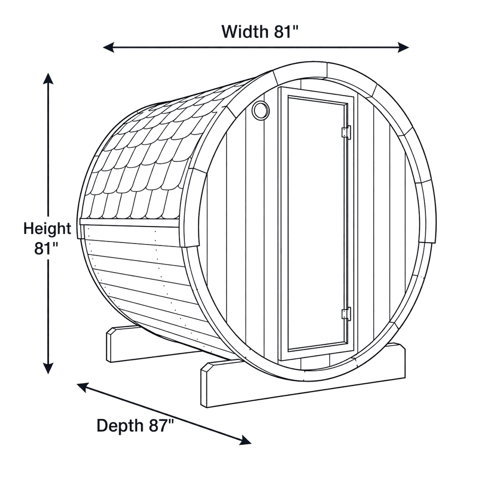 6 Person Barrel Sauna w/ Rear Window - E8W dimensions diagram