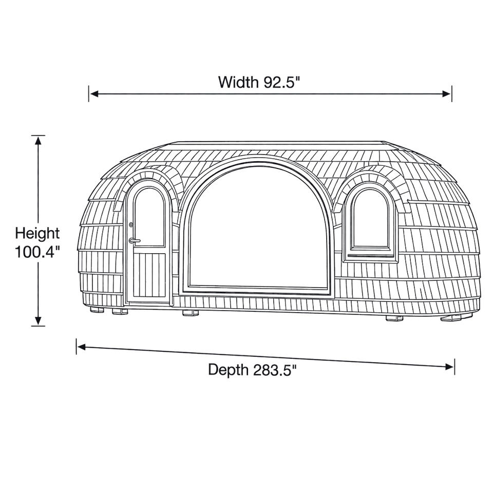 6 Person Outdoor Sauna - Iglucraft Panoramic dimensions diagram