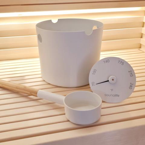 Aluminum 1-Gallon Sauna Bucket Set with Wood Ladle and Thermometer