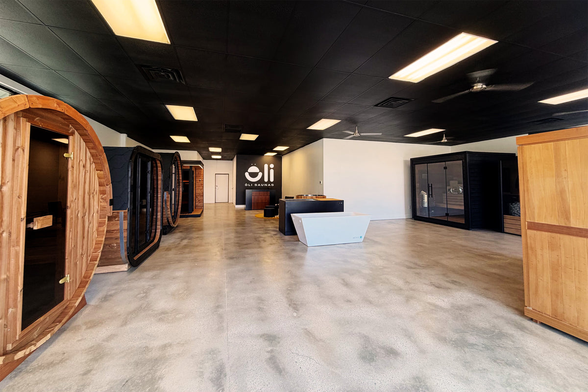 Inside the Öli Saunas Arlington showroom