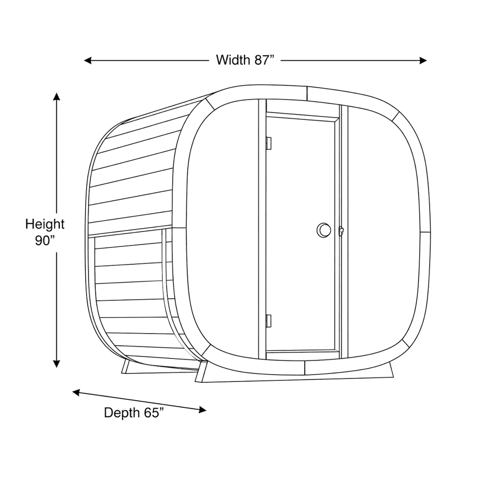 4 Person Outdoor Sauna - Leil® Black Cube Classic dimensions diagram