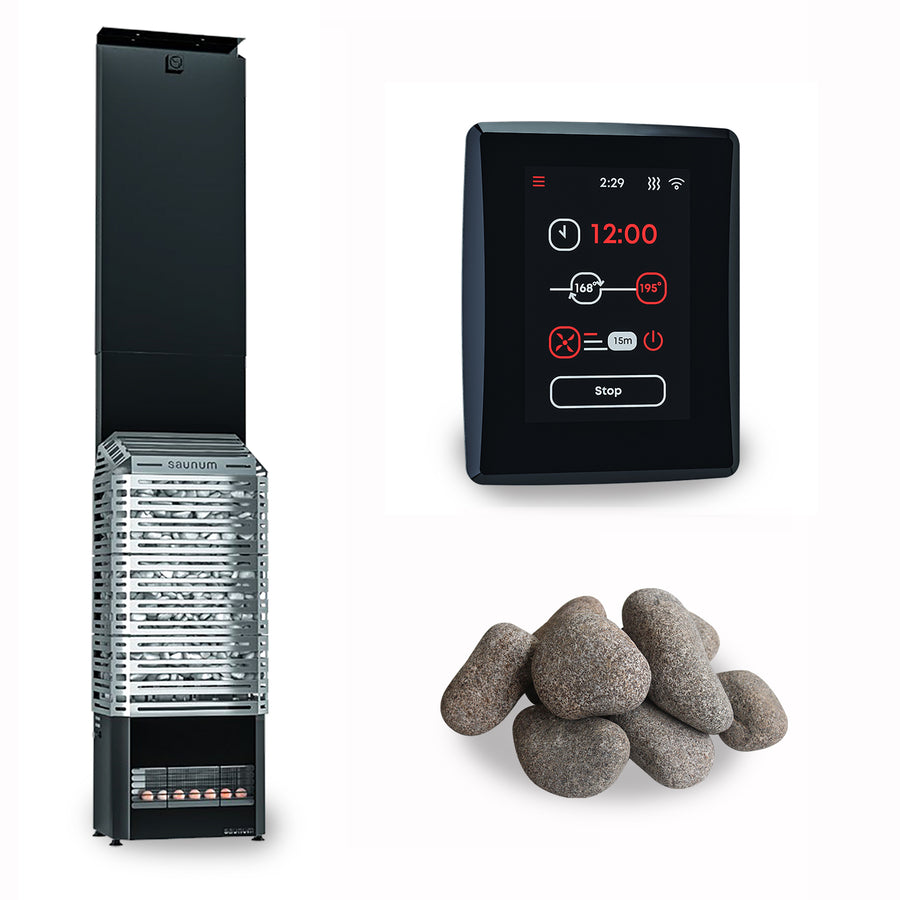Saunum AIR 7 Heater, AirIQ WiFi, and Stones (Stainless Steel)