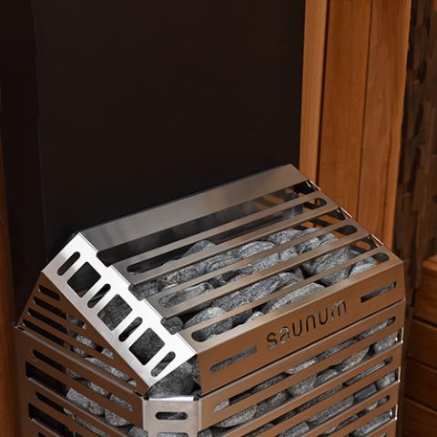 Saunum AIR 10 Heater, AirIQ WiFi, and Stones (Stainless Steel)