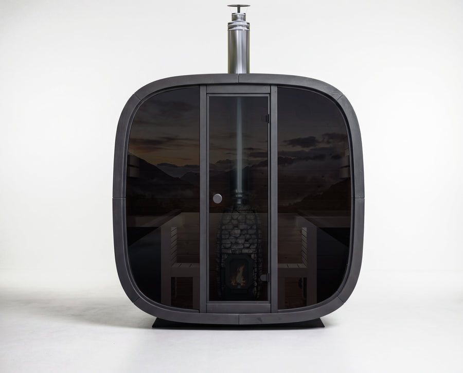 6 Person Outdoor Sauna - Leil® Black Cube Comfort