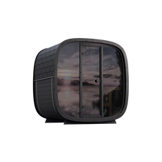 Compact 4 person outdoor sauna Leil Black Cube Classic with dark exterior and modern design