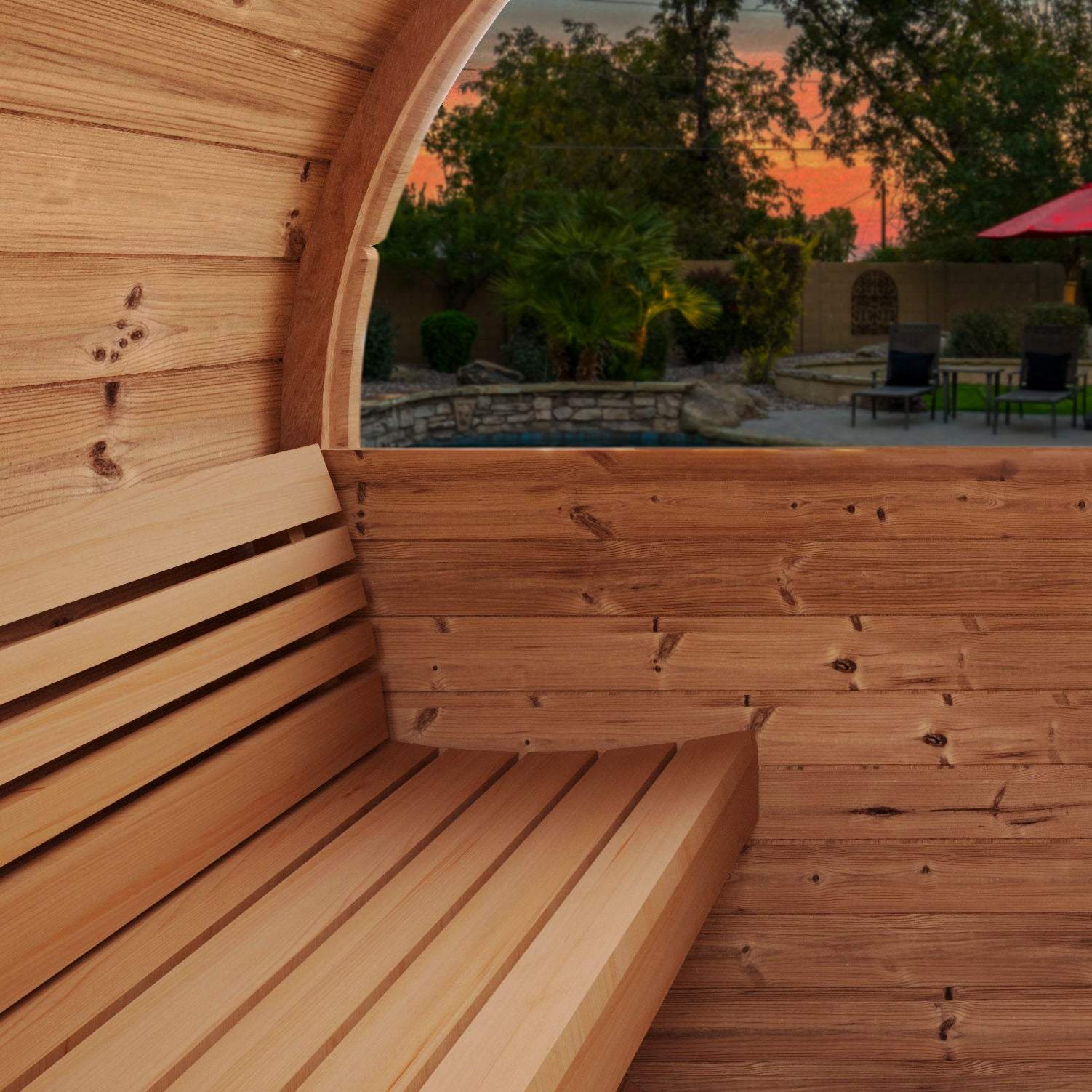 3 Person Barrel Sauna w/ Rear Window - E6W