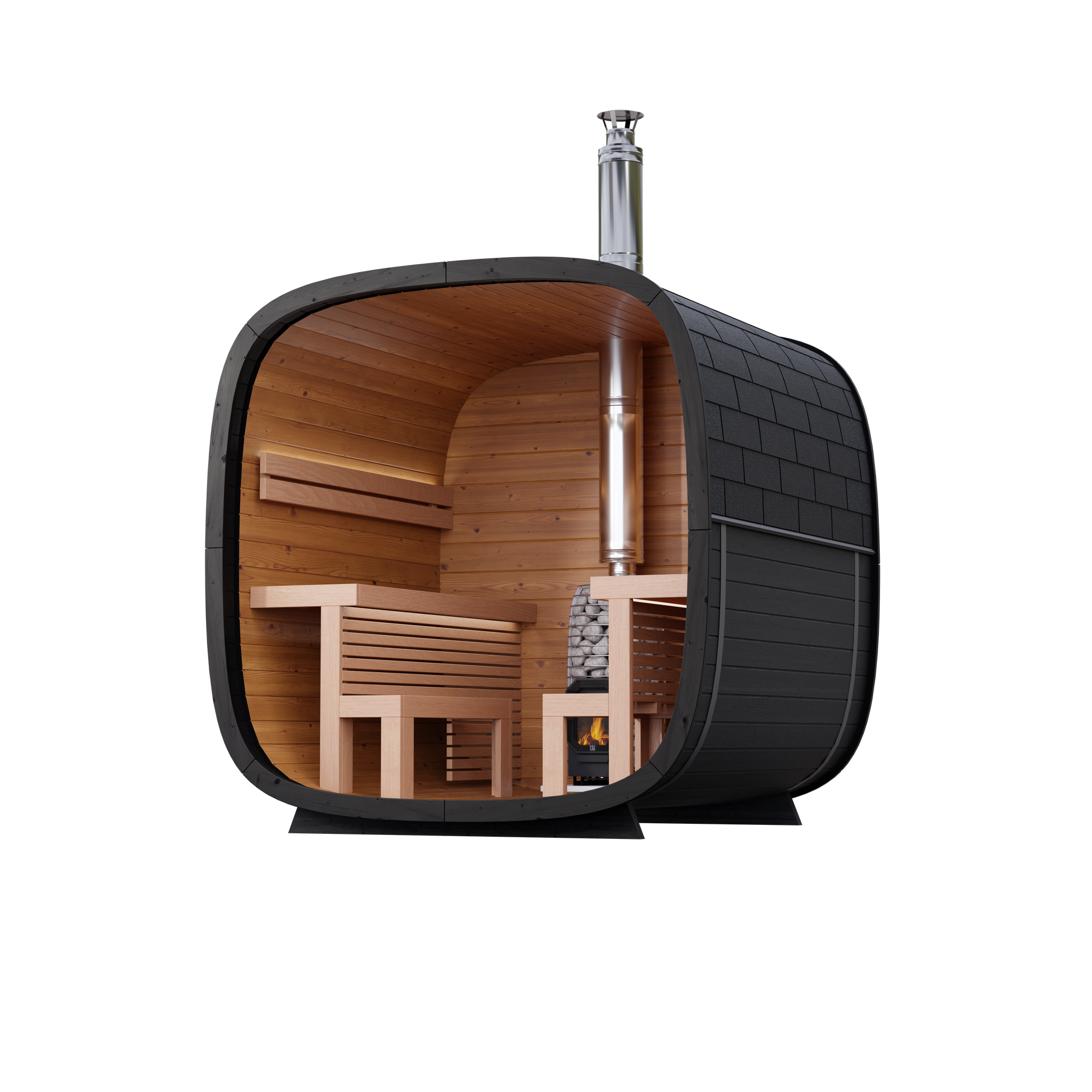 6 Person Outdoor Sauna - Leil® Black Cube Comfort