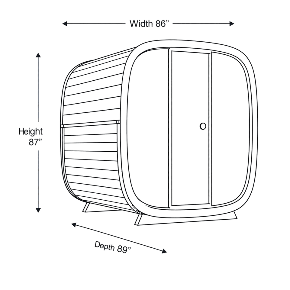 6 Person Outdoor Sauna - Leil® Black Cube Comfort dimensions diagram