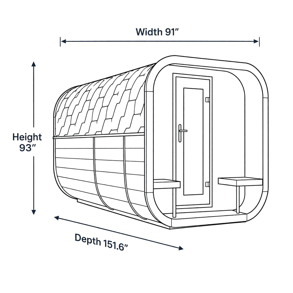 8 Person Outdoor Sauna - Model CL12GCP dimensions diagram