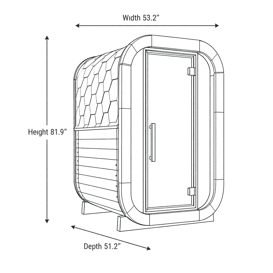 1-2 Person Outdoor Sauna - Model CL3G dimensions diagram