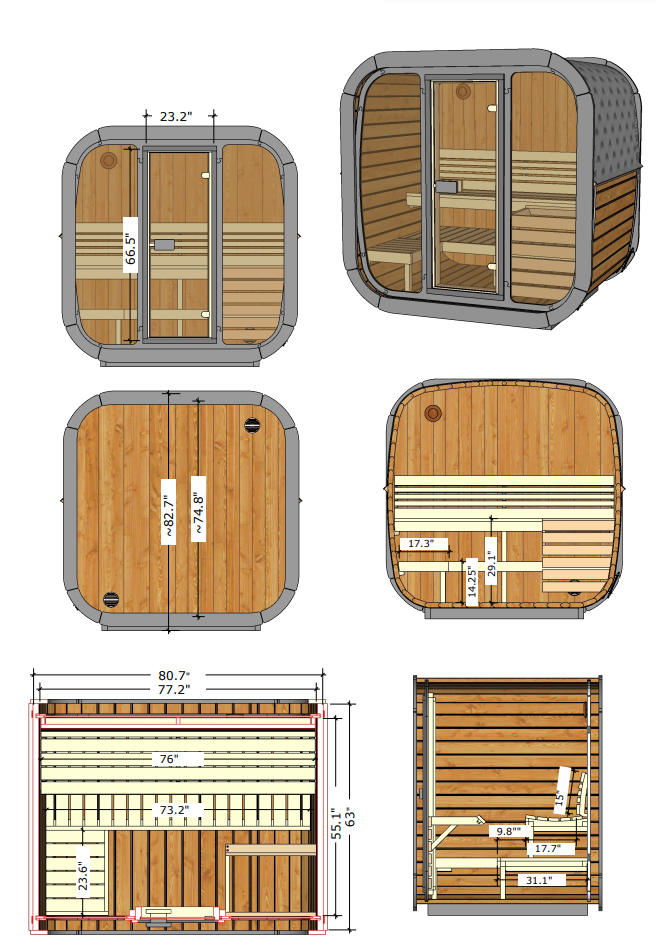 4 Person Outdoor Cube Sauna, CL5G, Öli Saunas