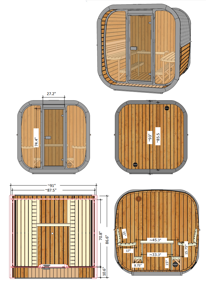 6 Person Outdoor Cube Sauna, CL7G, Öli Saunas