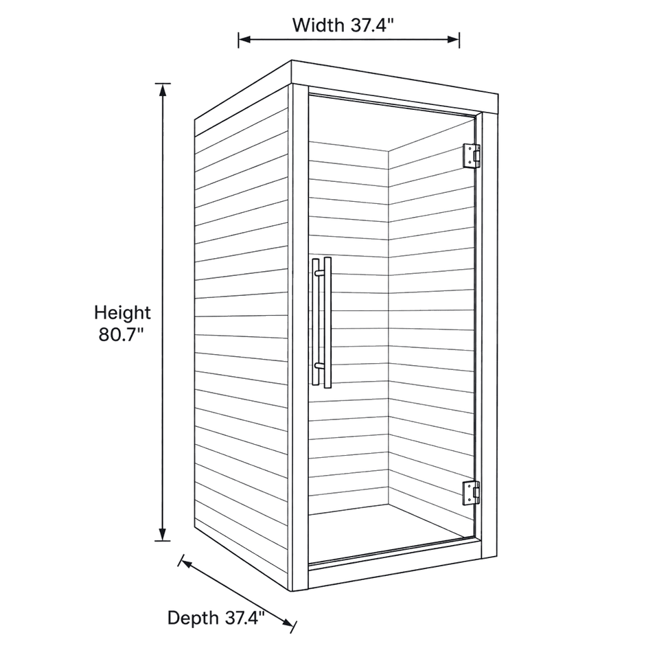 1 Person Indoor Sauna Auroom Cala Glass Mini dimensions diagram