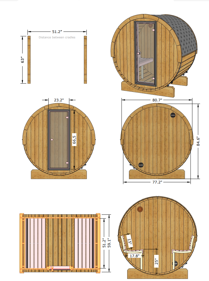 3 Person Barrel Sauna - SaunaLife E6