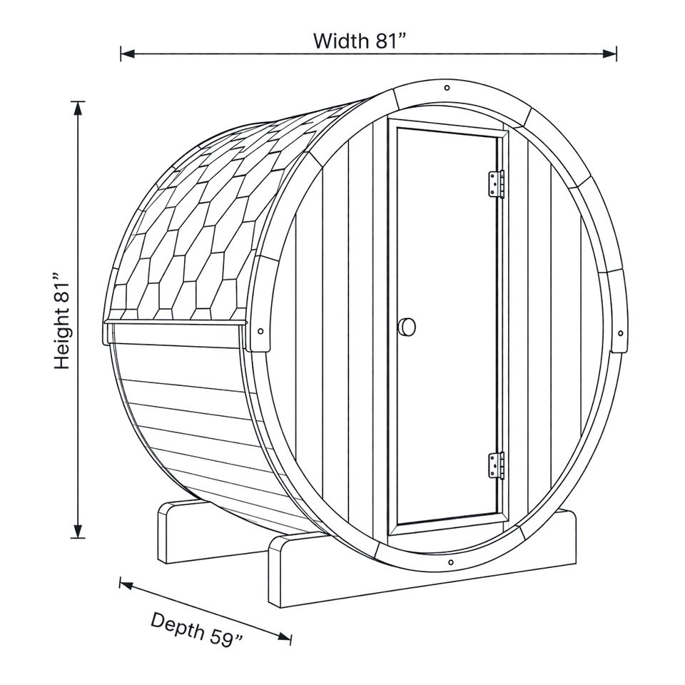 2 Person Barrel Sauna w/ Rear Window - E6W dimensions diagram