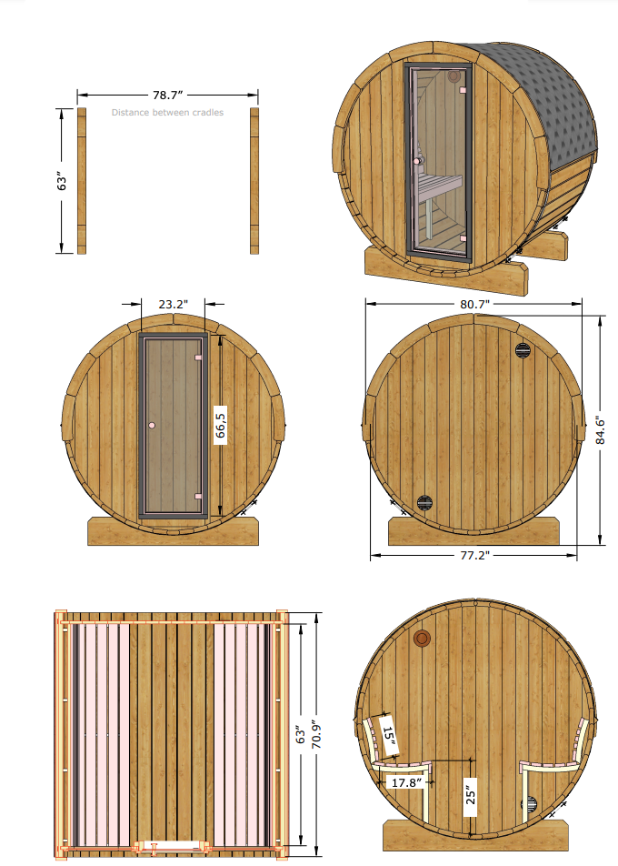 4 Person Barrel Sauna - E7
