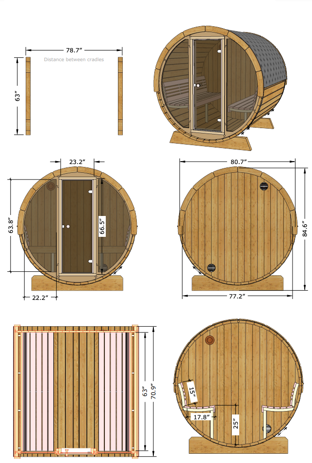 4 Person Barrel Sauna - E7G