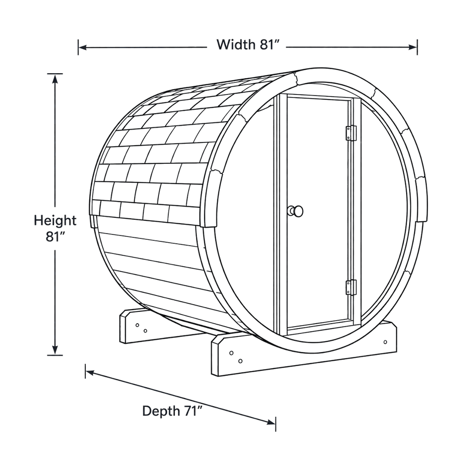 4 Person Barrel Sauna w/ Front Window - E7G dimensions diagram