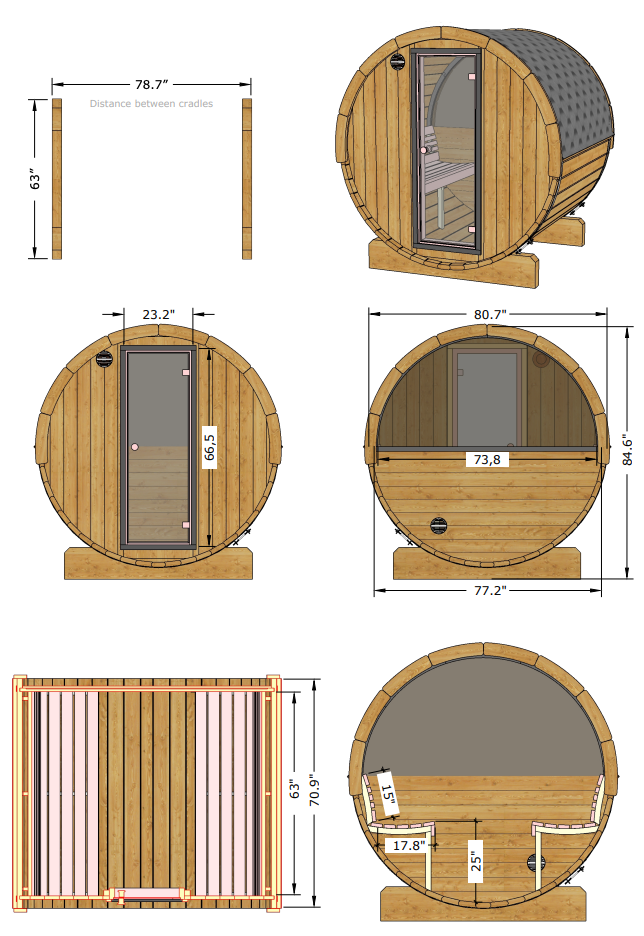 4 Person Barrel Sauna w/ Rear Window - E7W