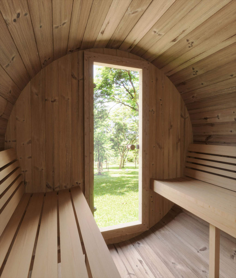 4 Person Barrel Sauna w/ Rear Window - E7W