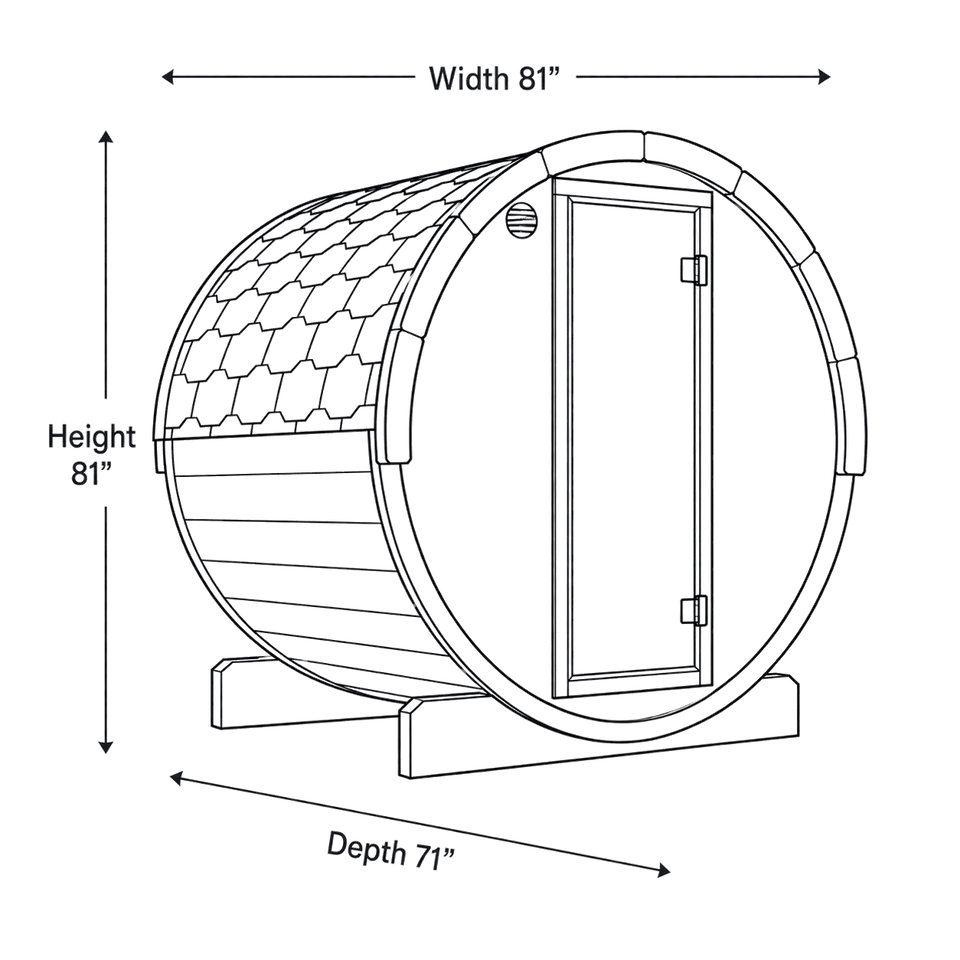 4 Person Barrel Sauna w/ Rear Window - E7W dimensions diagram