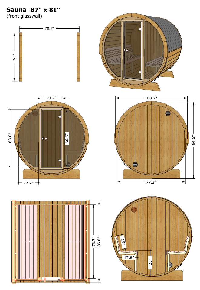6 Person Barrel Sauna w/Front Window - E8g