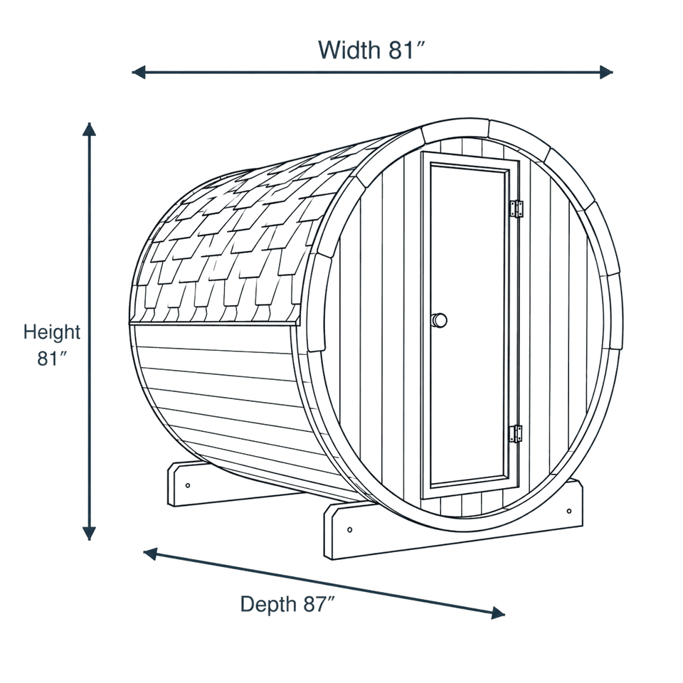 6 Person Barrel Sauna w/ Front Window - E8G dimensions diagram