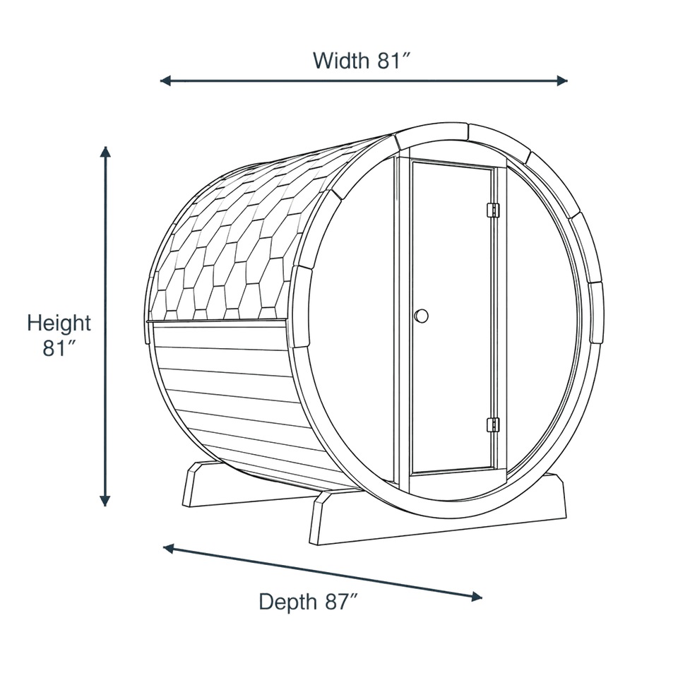 6 Person Barrel Sauna - E8 dimensions diagram