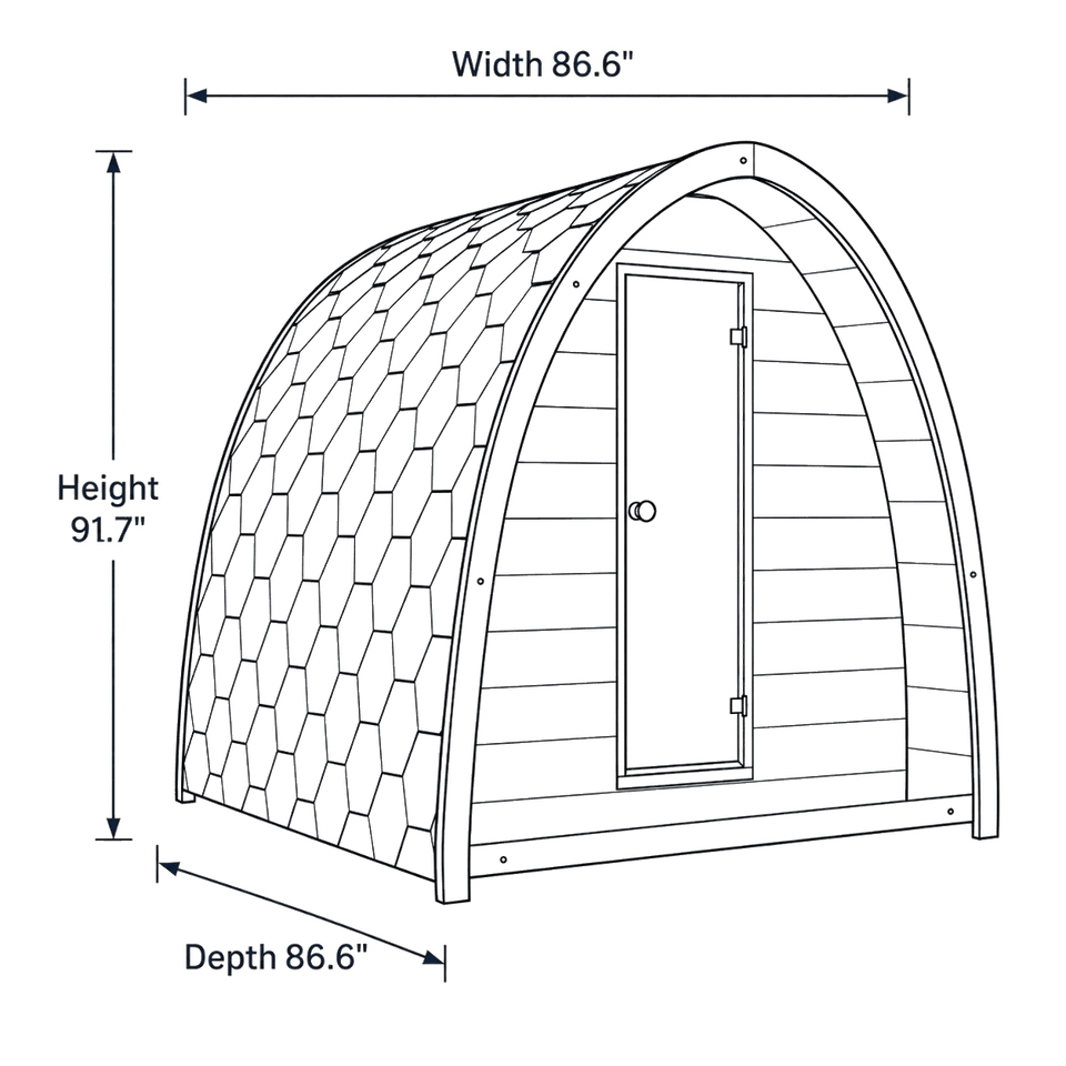 6 Person Outdoor Pod Sauna - Model G3 dimensions diagram