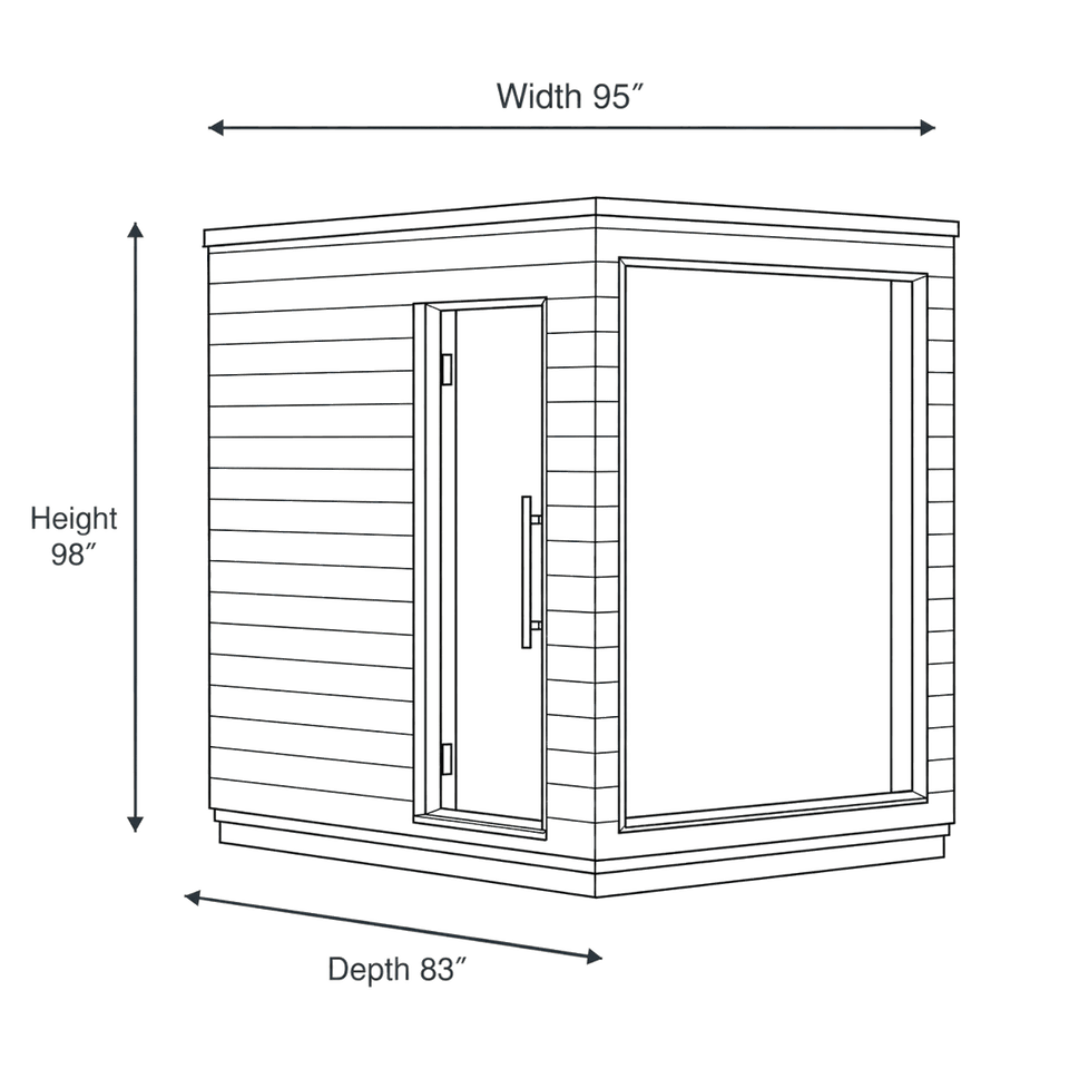 5 Person Outdoor Sauna - Model G6 (FULLY ASSEMBLED) dimensions diagram