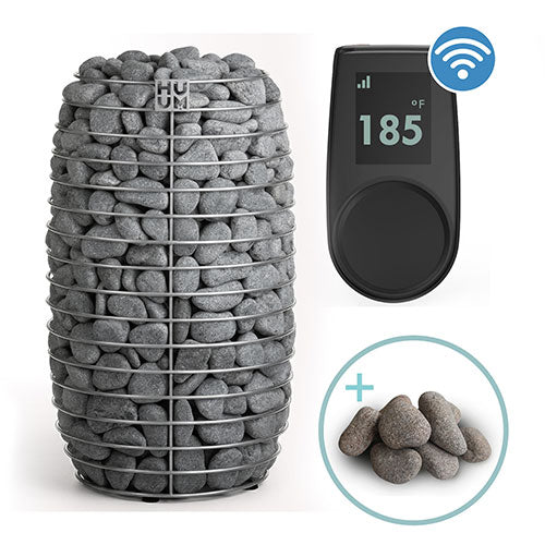 HUUM Hive Mini 10.6kW Heater, HUUM UKU Wi-Fi Control, and Stones
