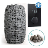 HUUM Hive Mini 10.6kW Heater, HUUM UKU Black Glass Wi-Fi Control, and Stones