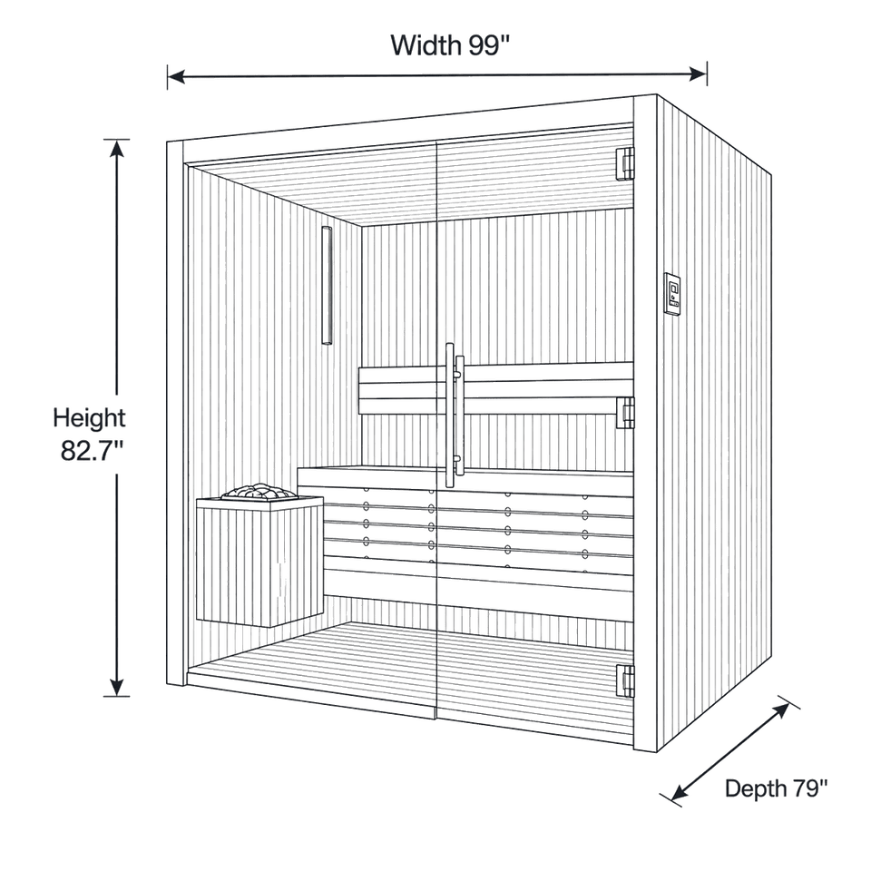 2 - 6 Person Indoor Auroom Libera Glass dimensions diagram