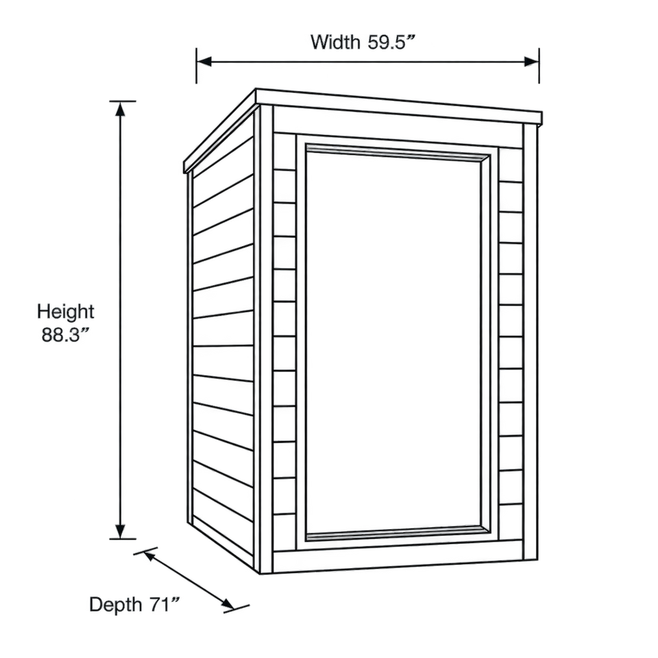 2 Person Hybrid Outdoor Sauna (PureTech™ Full Spectrum IR or Traditional Stove) - Nora dimensions diagram