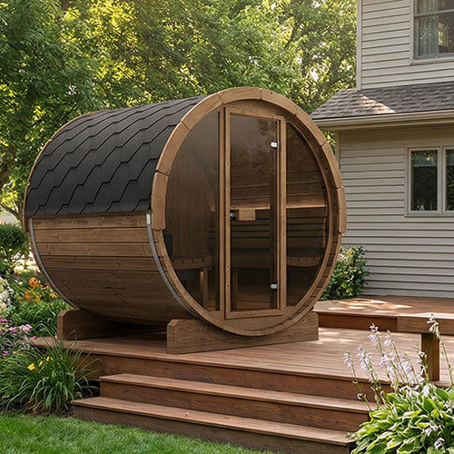 4 Person Barrel Sauna w/ Front Window - E7G