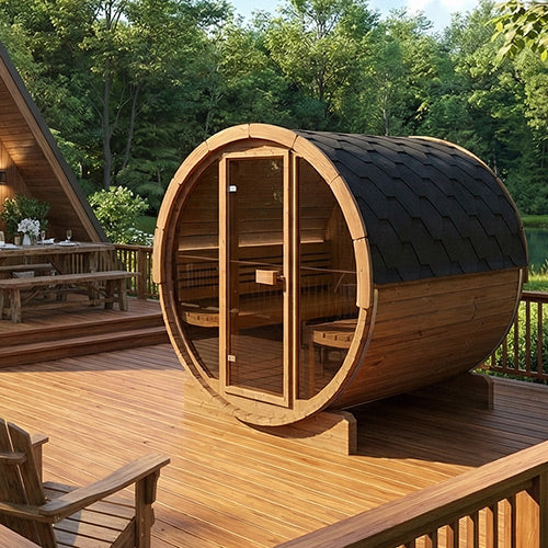 6 Person Barrel Sauna w/ Front Window - E8G