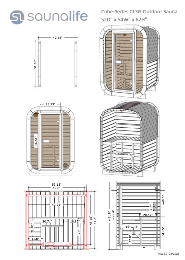 1-2 Person Outdoor Sauna - Model CL3G