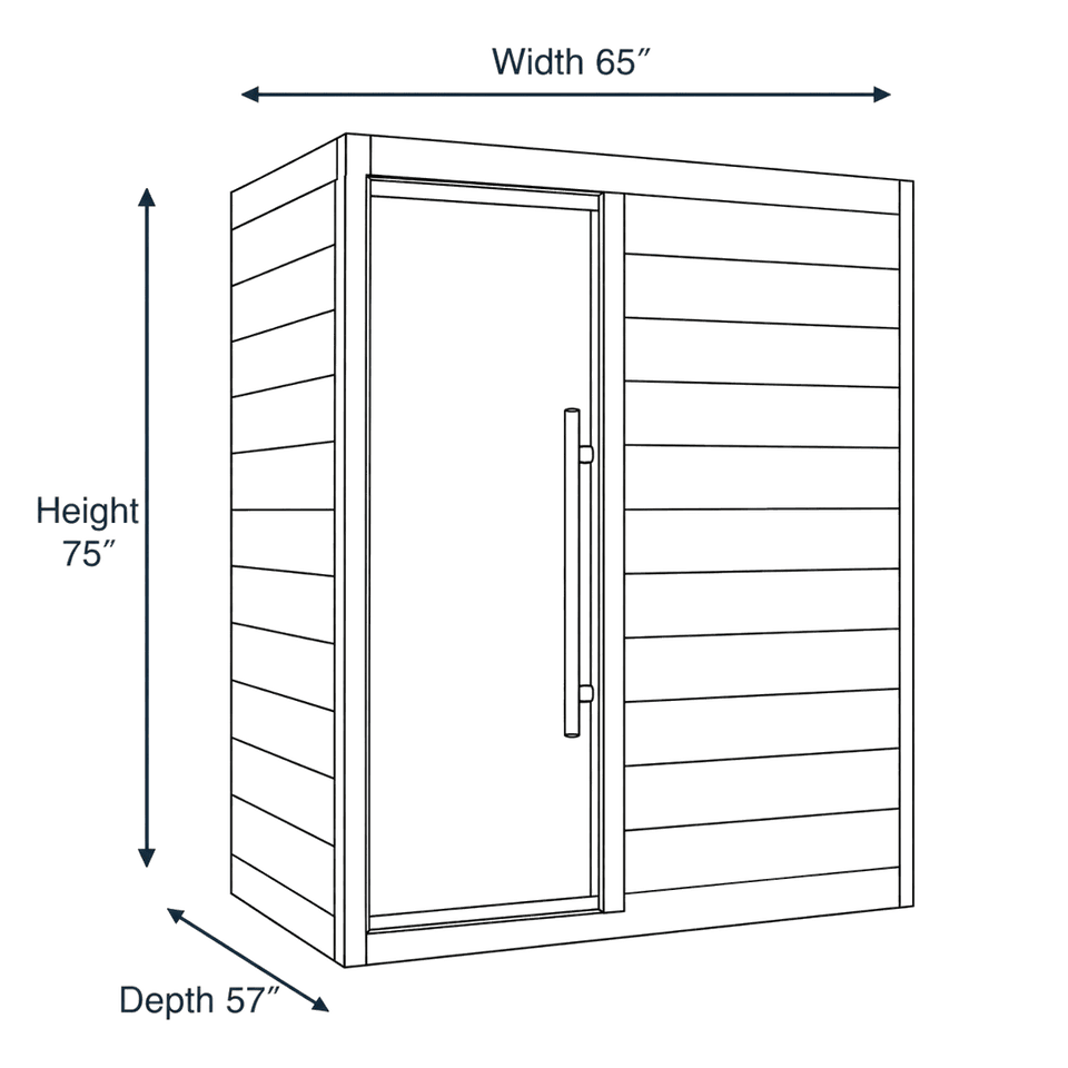 3 Person Hybrid Indoor Sauna (Full Spectrum and Harvia Traditional Stove) - Soria dimensions diagram