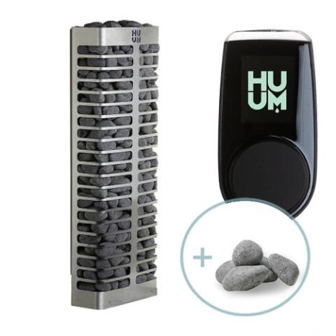 HUUM STEEL Mini 3.5kW Heater, HUUM UKU Control, and Stones