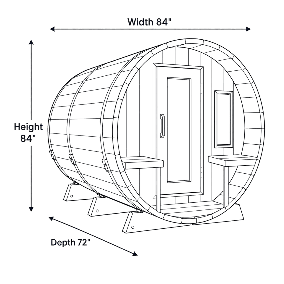 8 Person Barrel Sauna - Tranquility dimensions diagram