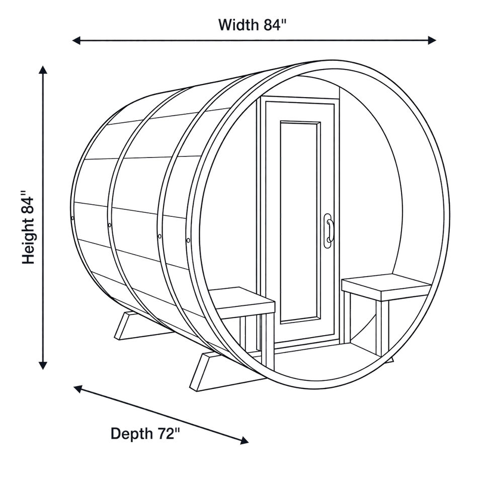 8 Person Panoramic Barrel Sauna - Tranquility dimensions diagram