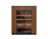 3 person outdoor sauna Leil Viva 210 with Thermowood structure and tempered glass door