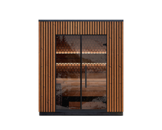 3 person outdoor sauna Leil Viva 210 with Thermowood structure and tempered glass door