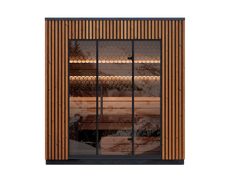 4 Person Outdoor Sauna Leil Viva 250 with spacious Thermowood design and bronze glass front