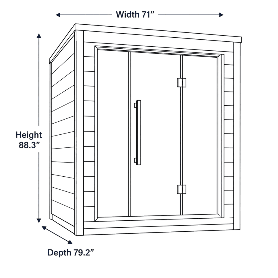 3 Person Hybrid Outdoor Sauna (PureTech™ Full Spectrum IR or Traditional Stove) - Visby dimensions diagram
