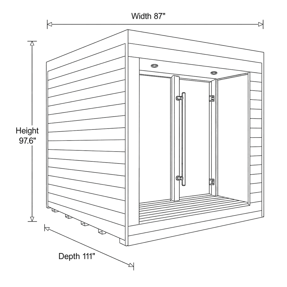 5 Person Outdoor Sauna Auroom Arti Cabin dimensions diagram