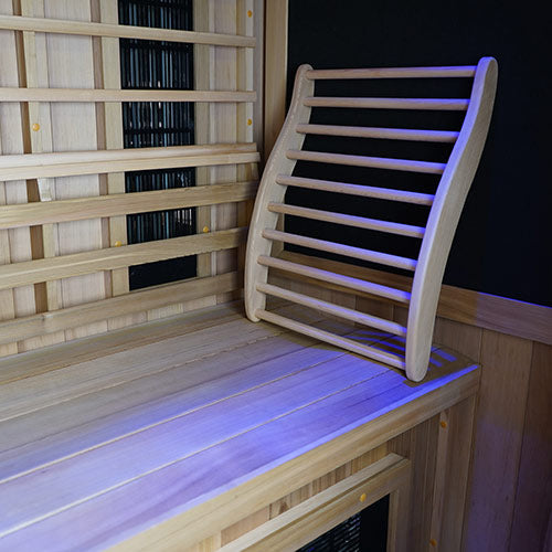 Finnmark Ergonomic Cedar Backrest made of S-shaped Canadian Red Cedar wood for infrared sauna lumbar support