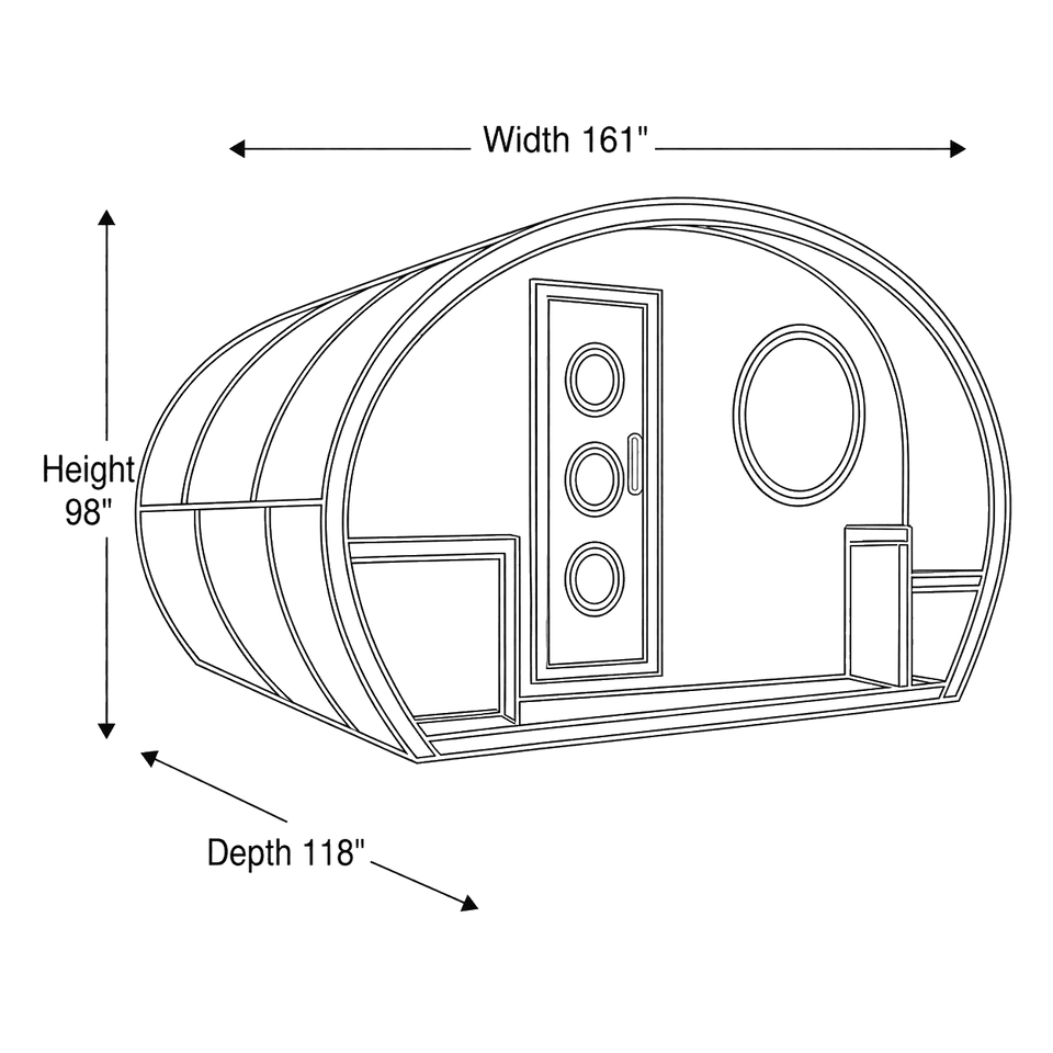 8 Person Outdoor Sauna - Model G11 dimensions diagram