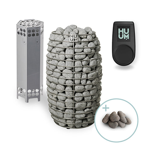 HUUM Hive Mini 10.6kW sauna heater with UKU Wi-Fi control and sauna stones