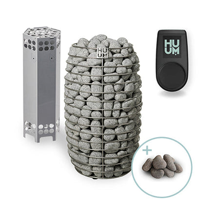 HUUM Hive Mini 10.6kW sauna heater with UKU Wi-Fi control and sauna stones
